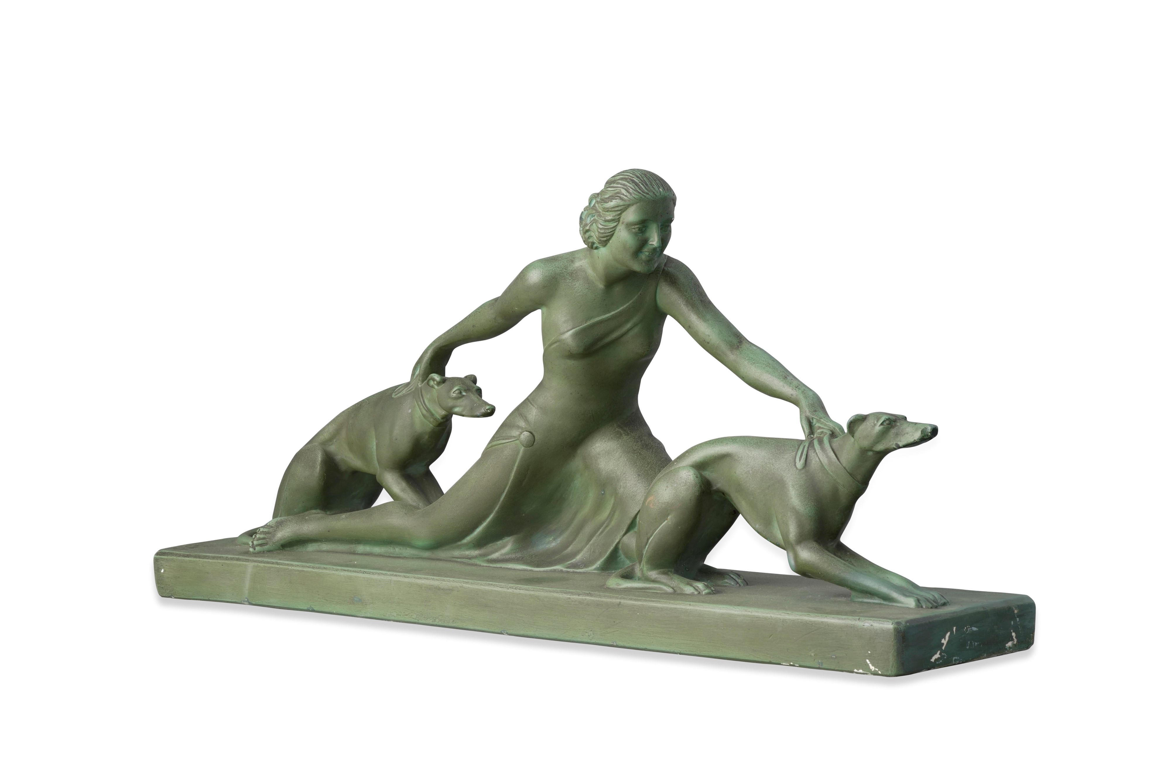 Salvatore Melani, Donna con levrieri, gesso monocromo