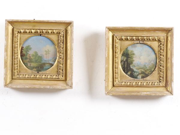 Scuola del XVIII-XIX secolo Paesaggi fluviali con figure