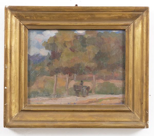 Pittore del XX secolo Paesaggio con carretto