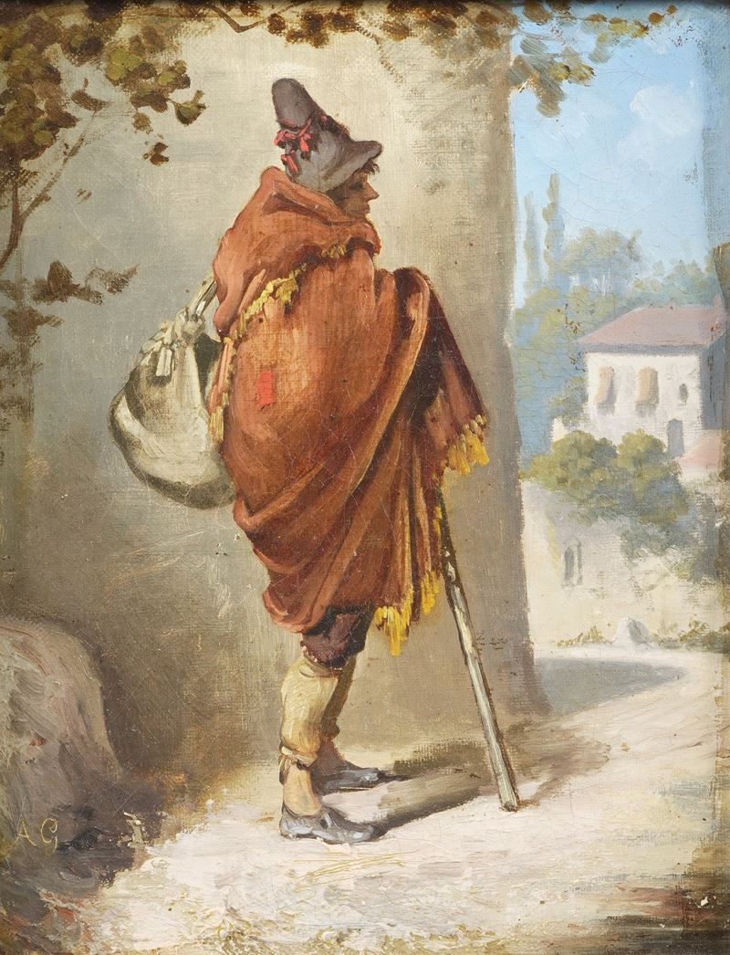Pittore del XIX-XX secolo Figura di viandante  - olio su tela - Asta Dipinti del XIX-XX Secolo - Cambi Casa d'Aste