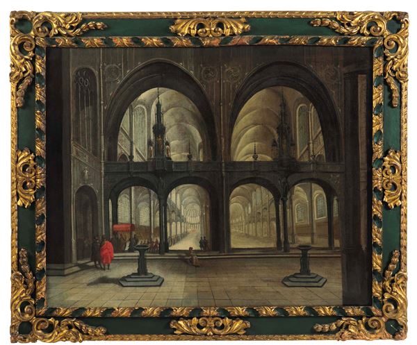 Interno di chiesa gotica con figure