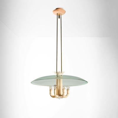 Lampada a sospensione in ottone e cristallo