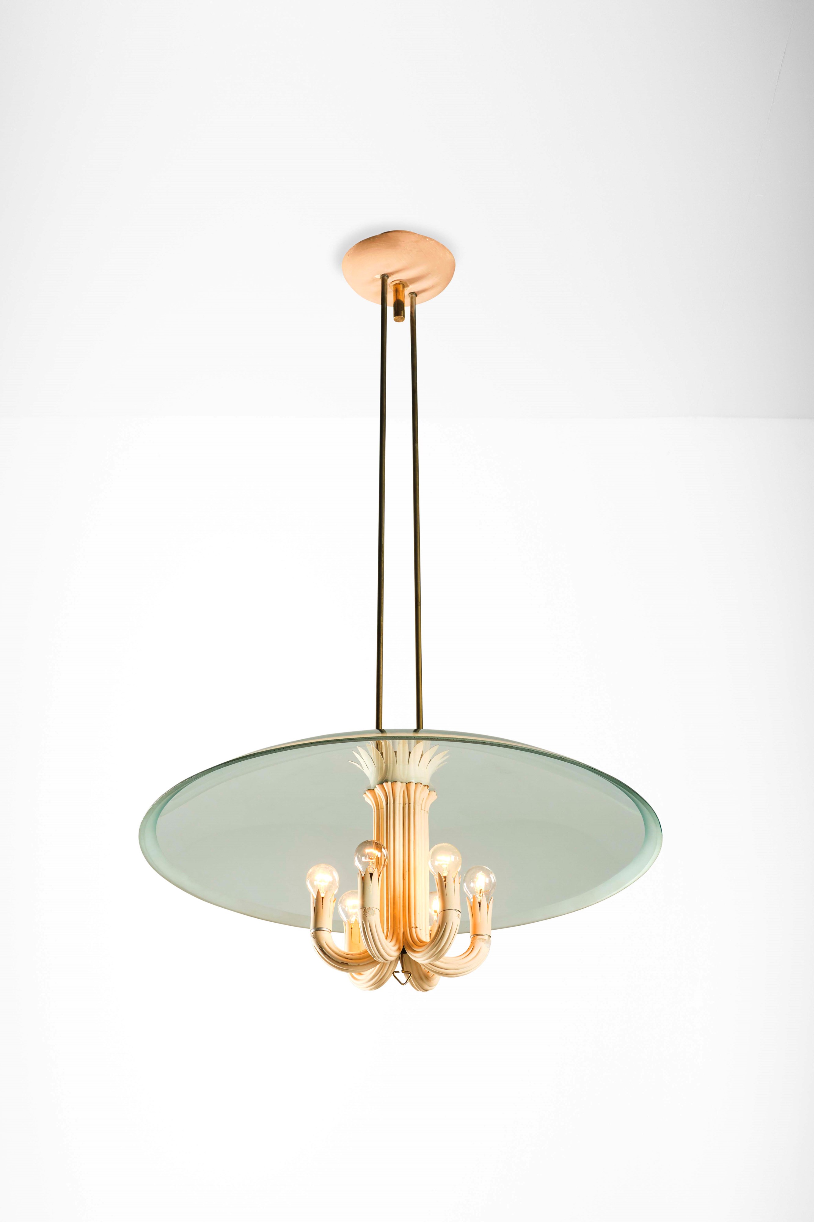 Pietro Chiesa - Lampada a sospensione in ottone e cristallo