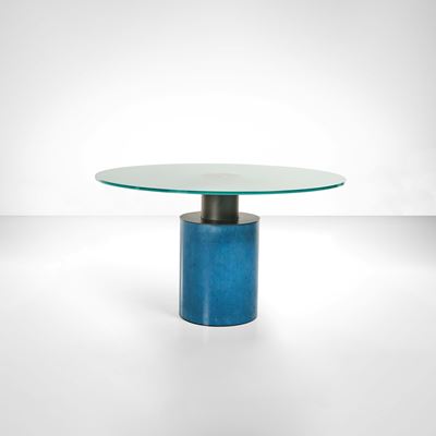 Tavolo mod. Creso, metallo laccato e cristallo molato, Italia, 1989