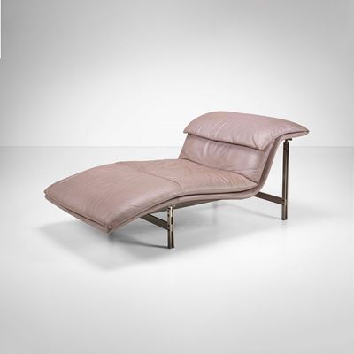 Chaise longue mod. Wave, metallo e pelle