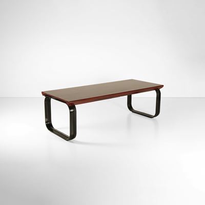 Grande scrivania dirigenziale in legno e alluminio con intarsi in ottone