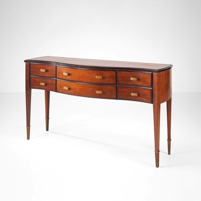 Console con cassetti in legno e ottone