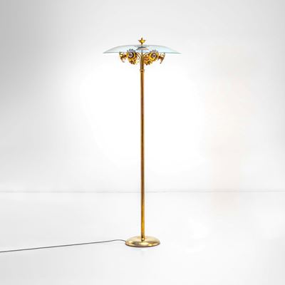 Lampada da terra in ottone e cristallo