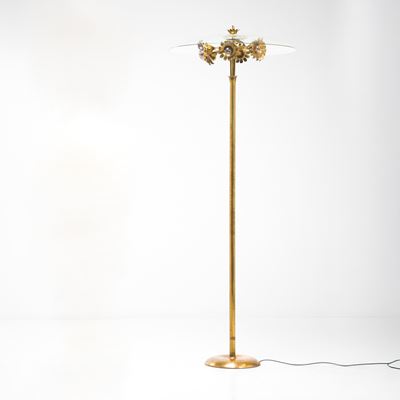 Lampada da terra in ottone e cristallo