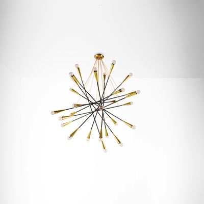 Lampada a sospensione in ottone e metallo laccato