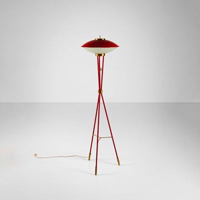 Lampada da terra in metallo laccato e ottone