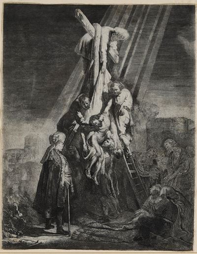 Rembrandt Harmenszoon van Rijn, Deposizione dalla croce, acquaforte, bulino e puntasecca, 1633 ci...