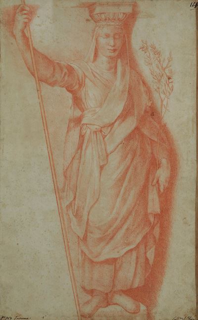 Figura allegorica, matita rossa su carta