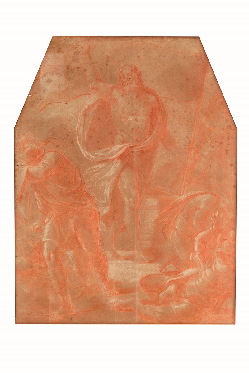 Scuola del XVII secolo Resurrezione di Cristo  - matita rossa e bianca su carta - Auction Ancient Drawings and Paintings - I - Cambi Casa d'Aste