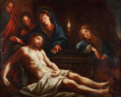 Compianto sul Cristo morto, olio su cartone