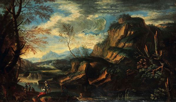 Paesaggio fluviale con pescatori