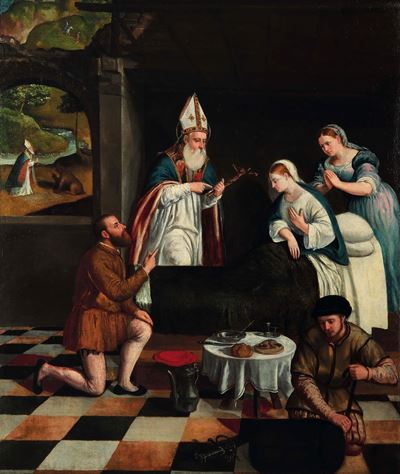 Scuola lombarda del XVI secolo, Miracolo di un santo, olio su tela
