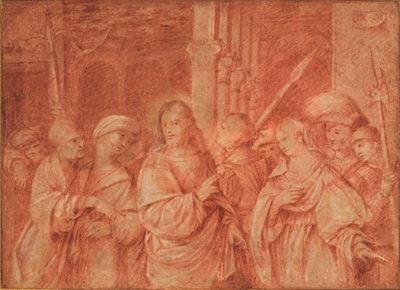 Cristo e l'adultera, matita rossa su carta