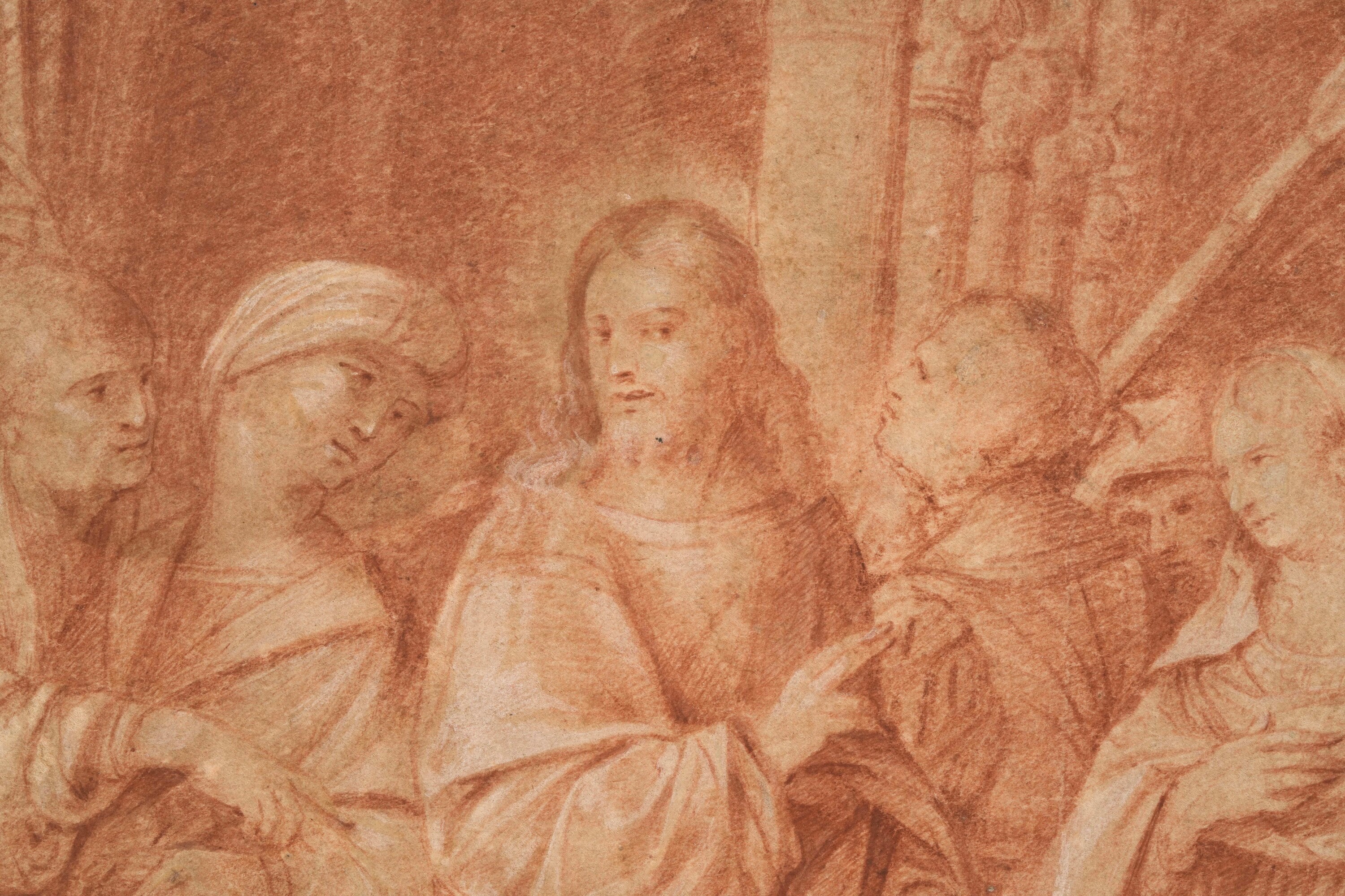 Giovanni Busi Detto il Cariani - Cristo e l'adultera, matita rossa su carta