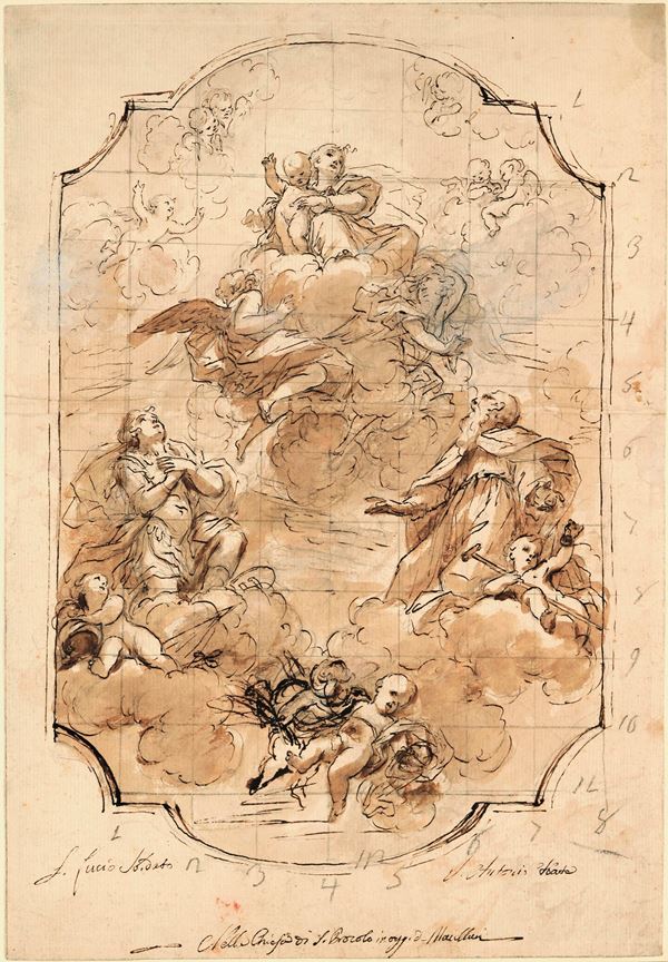 Scuola emiliana fine del XVII - inizi del XVIII secolo Vergine in gloria tra due santi