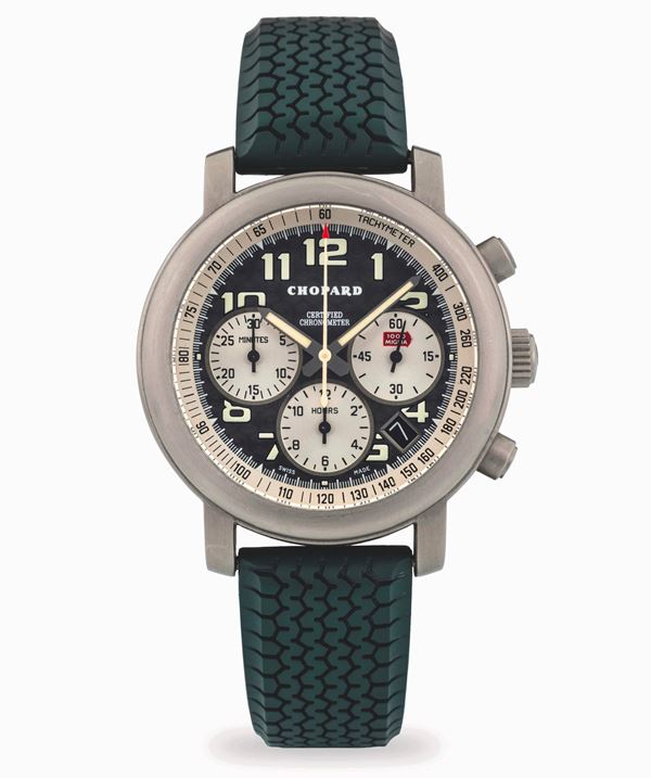 Mille Miglia cronografo in titanio a tre contatori, con quadrante grigio satinato, circa 2010