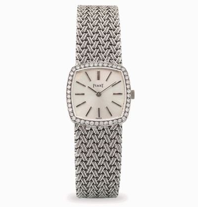 Lady a forma di cuscino in oro bianco 18k con brillanti, circa 1970