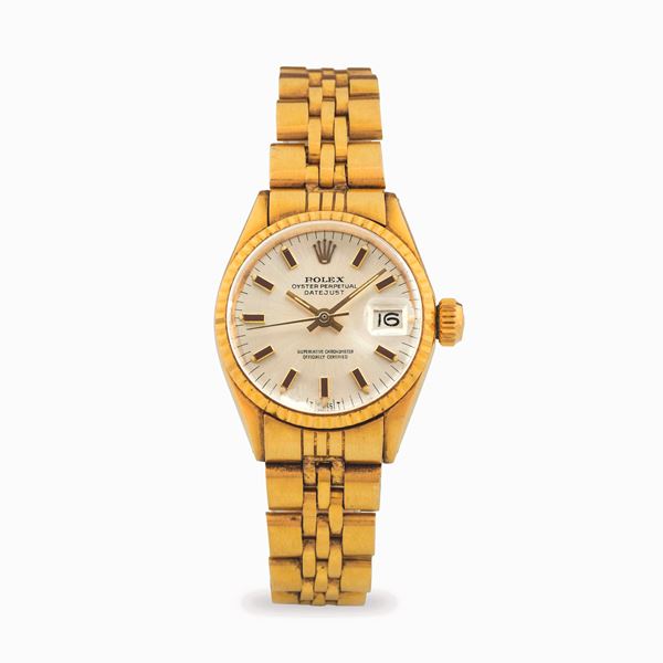 Rolex - Lady Datejust in oro 18 k, quadrante Argentè con indici applicati, circa 1970