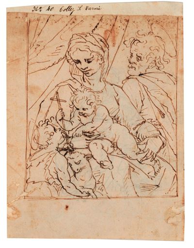 Sacra Famiglia con san Giovannino, penna e inchiostro bruno su carta