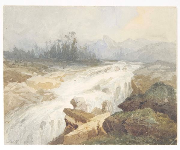 Artista del XIX secolo Paesaggio con cascata