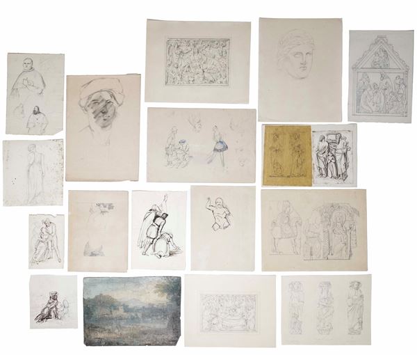 Lotto di 15 disegni vari, provenienti dallo studio dell'autore
