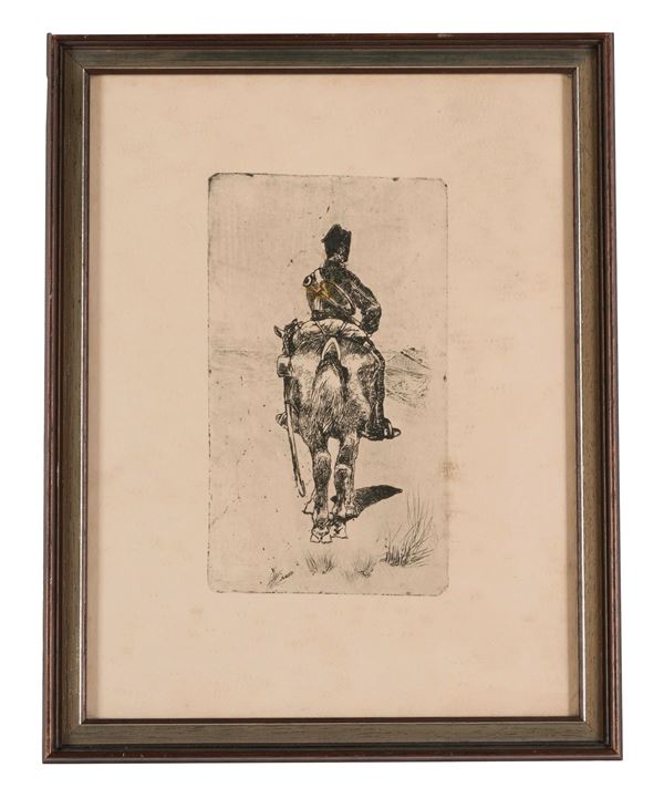 Acquaforte, Giovanni Fattori (1825-1908) Carabiniere a cavallo