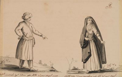 Scuola del XIX secolo, Vestito universale degli indiani negli stati del Gran Mogol, penna, inchio...