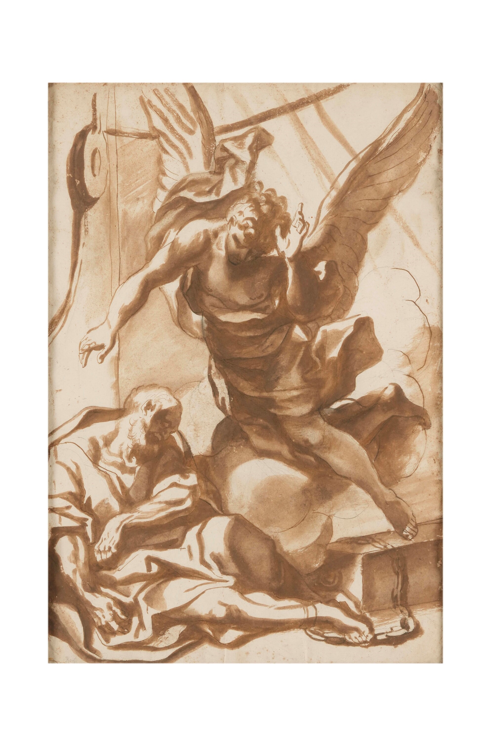 Scuola genovese del XVII secolo, La liberazione di San Pietro, penna, inchiostro bruno e acquerel...