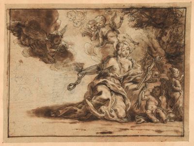 Scuola toscana del XVIII secolo, La Maddalena - matita nera, penna, inchiostro bruno, acquerello ...