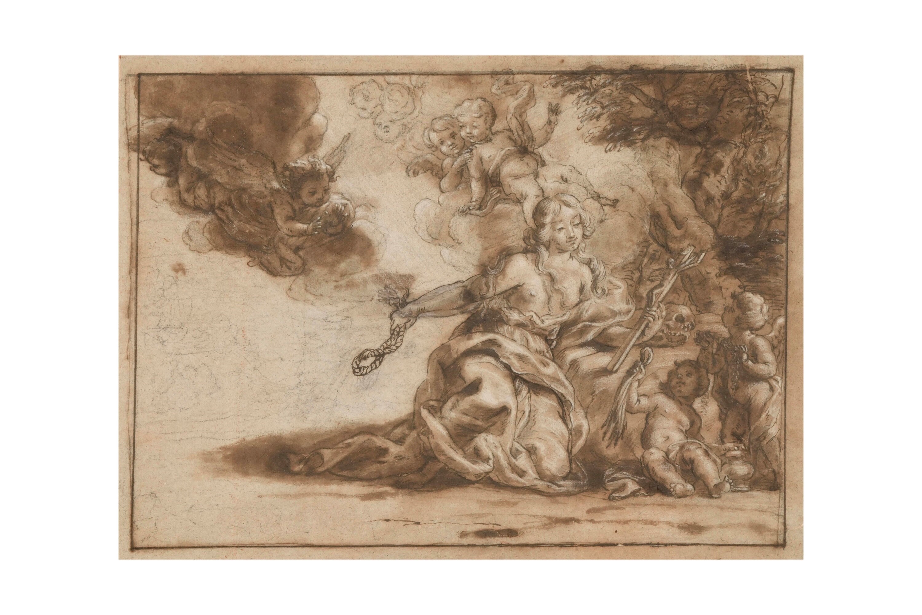 Scuola toscana del XVIII secolo, La Maddalena - matita nera, penna, inchiostro bruno, acquerello ...