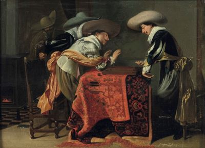 Giocatori di Backgammon, olio su tavola