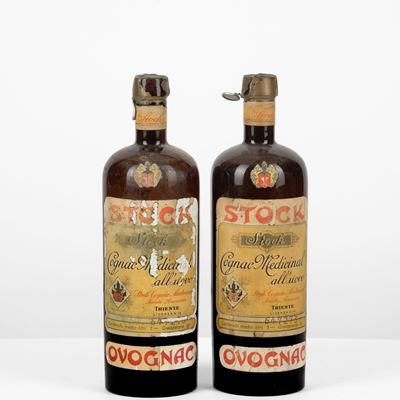 Ovognac, Stock Cognac Medicinal All'Uovo, 2 bottiglie da 100cl, Sigillo Regno (1944-1947), 18% Vo...