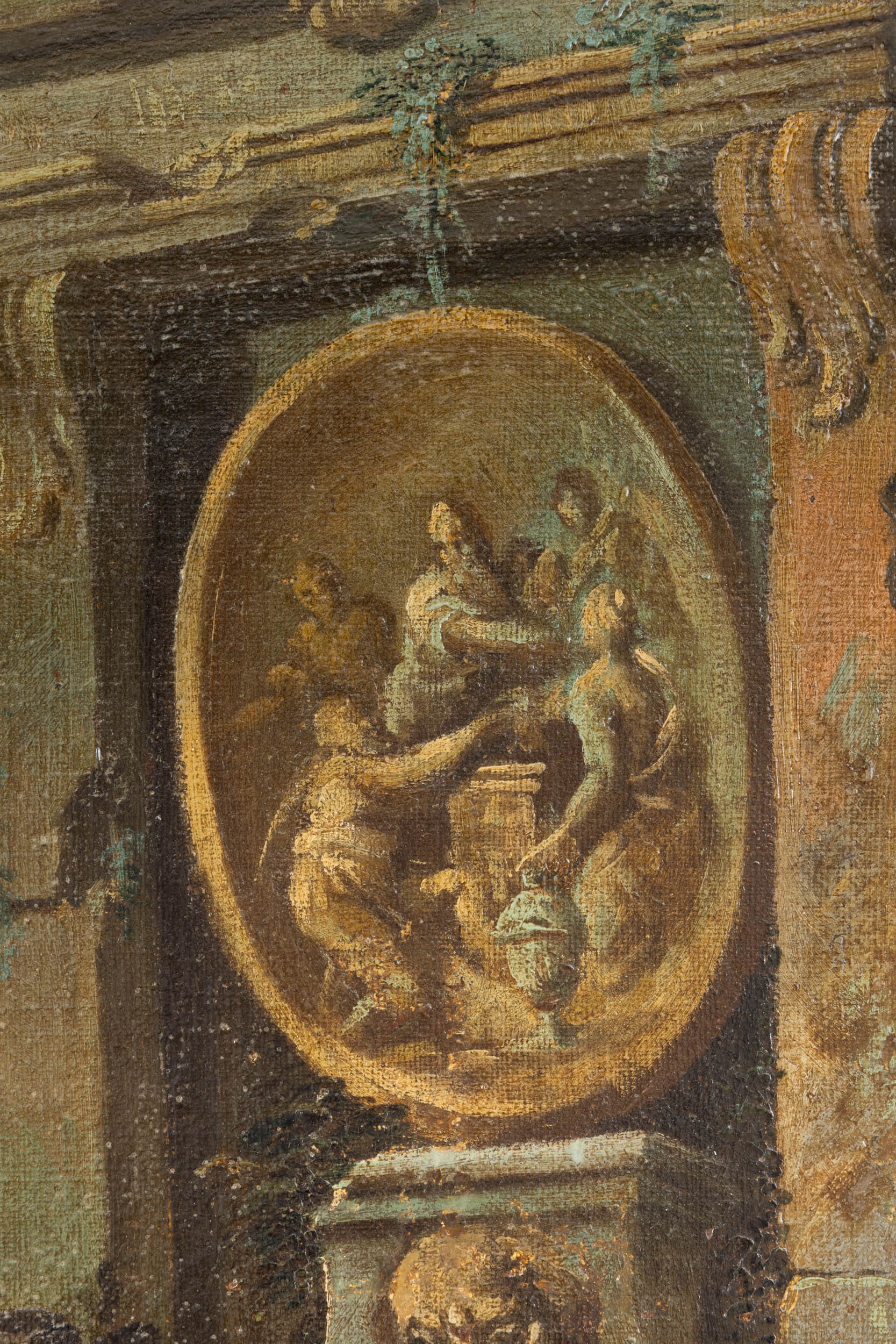Scuola piemontese del XVIII secolo, Paesaggio con contadini alla fonte, olio su tela