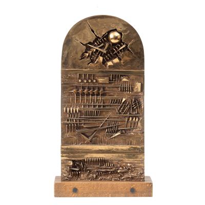 Edicola - Studio, scultura in bronzo con base in legno, 1991