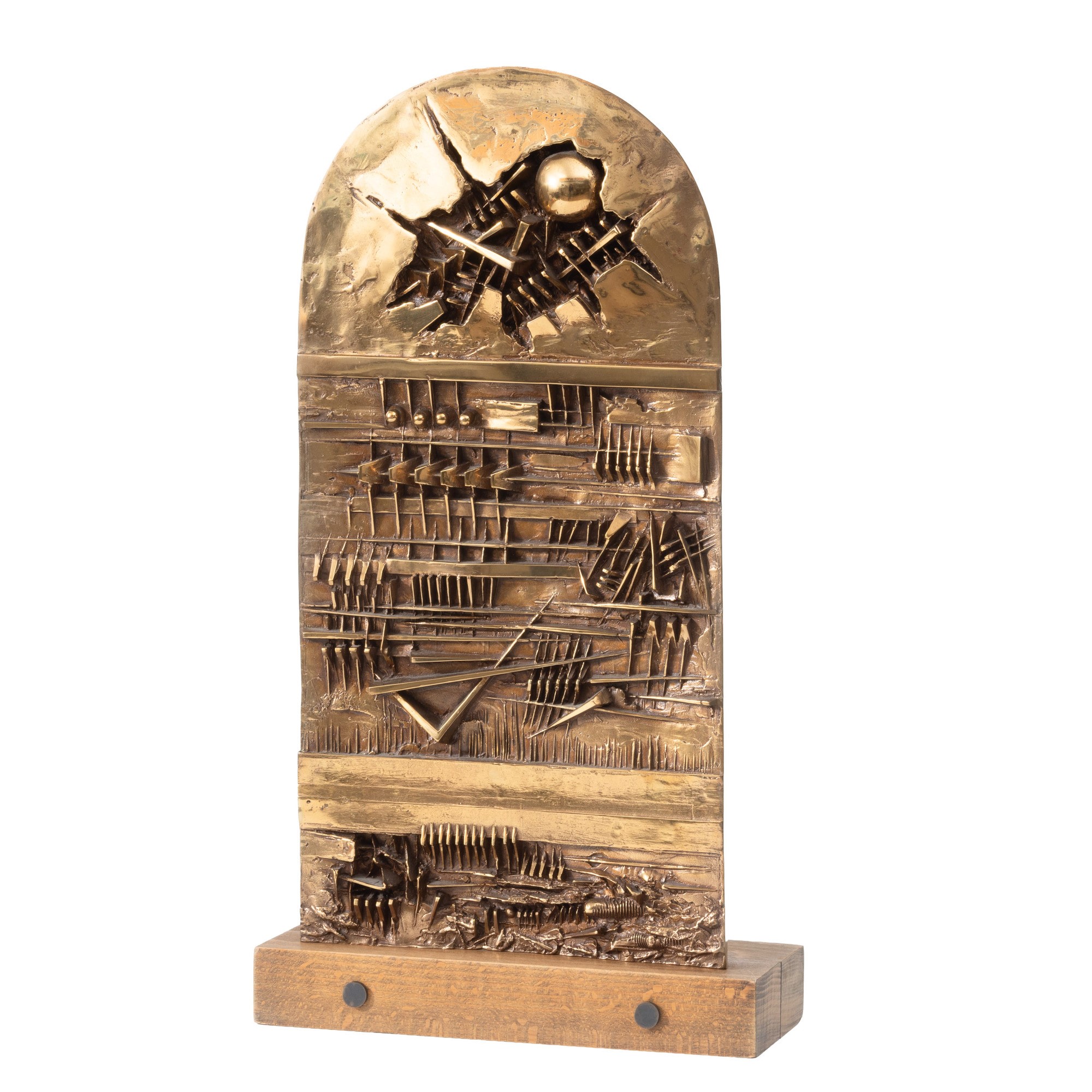 Arnaldo Pomodoro - Edicola - Studio, scultura in bronzo con base in legno, 1991