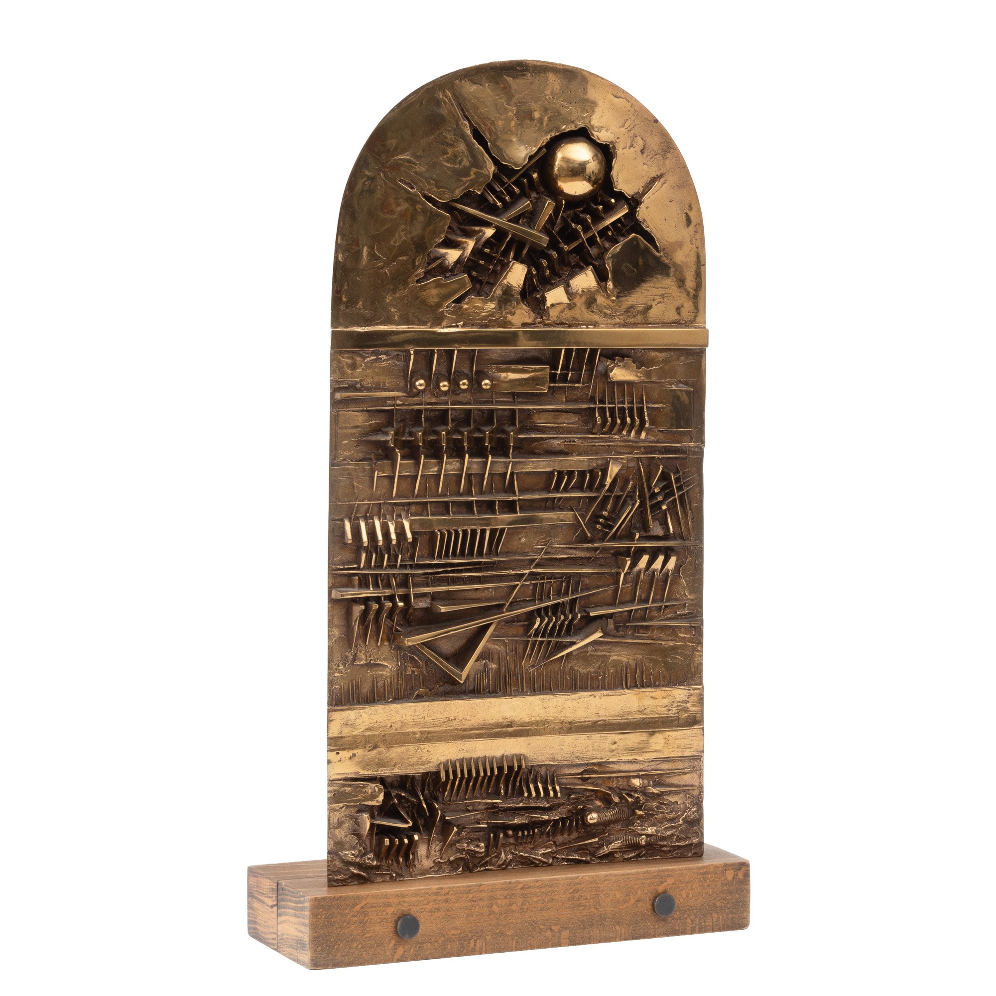 Arnaldo Pomodoro - Edicola - Studio, scultura in bronzo con base in legno, 1991