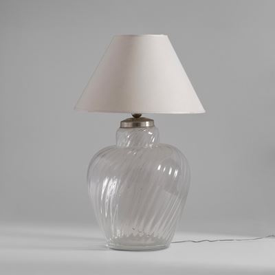 Lampada da tavolo in vetro di Murano e tessuto