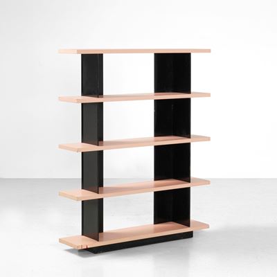 Produzione italiana, Libreria in metallo e legno laccato (stile industriale), 1970 ca.