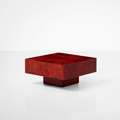Tavolo basso in legno rivestito di pergamena colorata (produzione italiana, ca. 1970)
