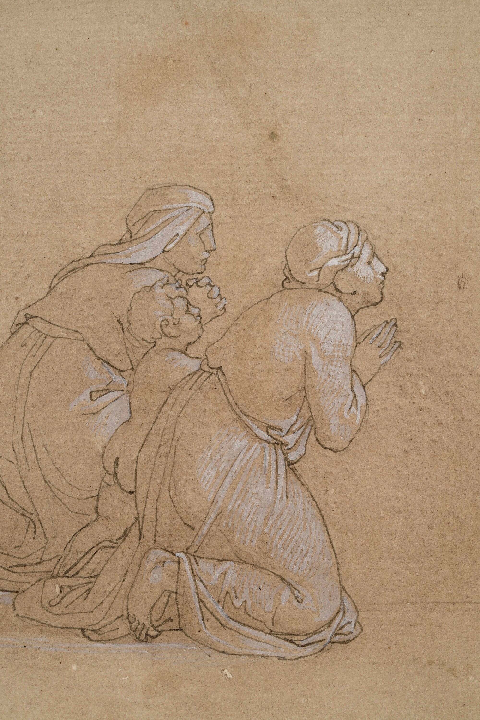 Vincenzo Camuccini - Due figure in preghiera - penna, inchiostro bruno, acquerello e biacca su ca...
