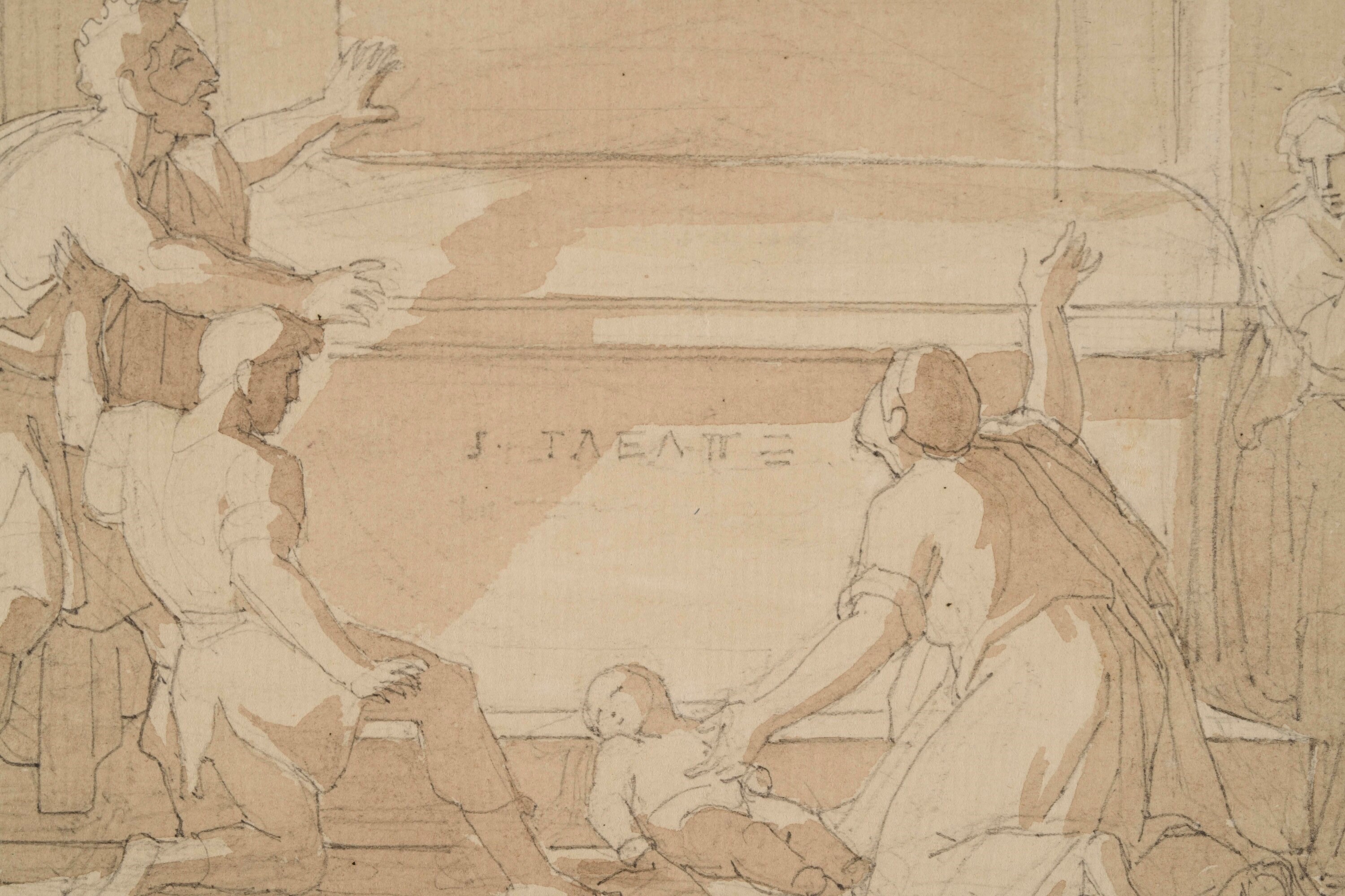 Vincenzo Camuccini - Scena di supplica, matita nera e acquerello bruno su carta