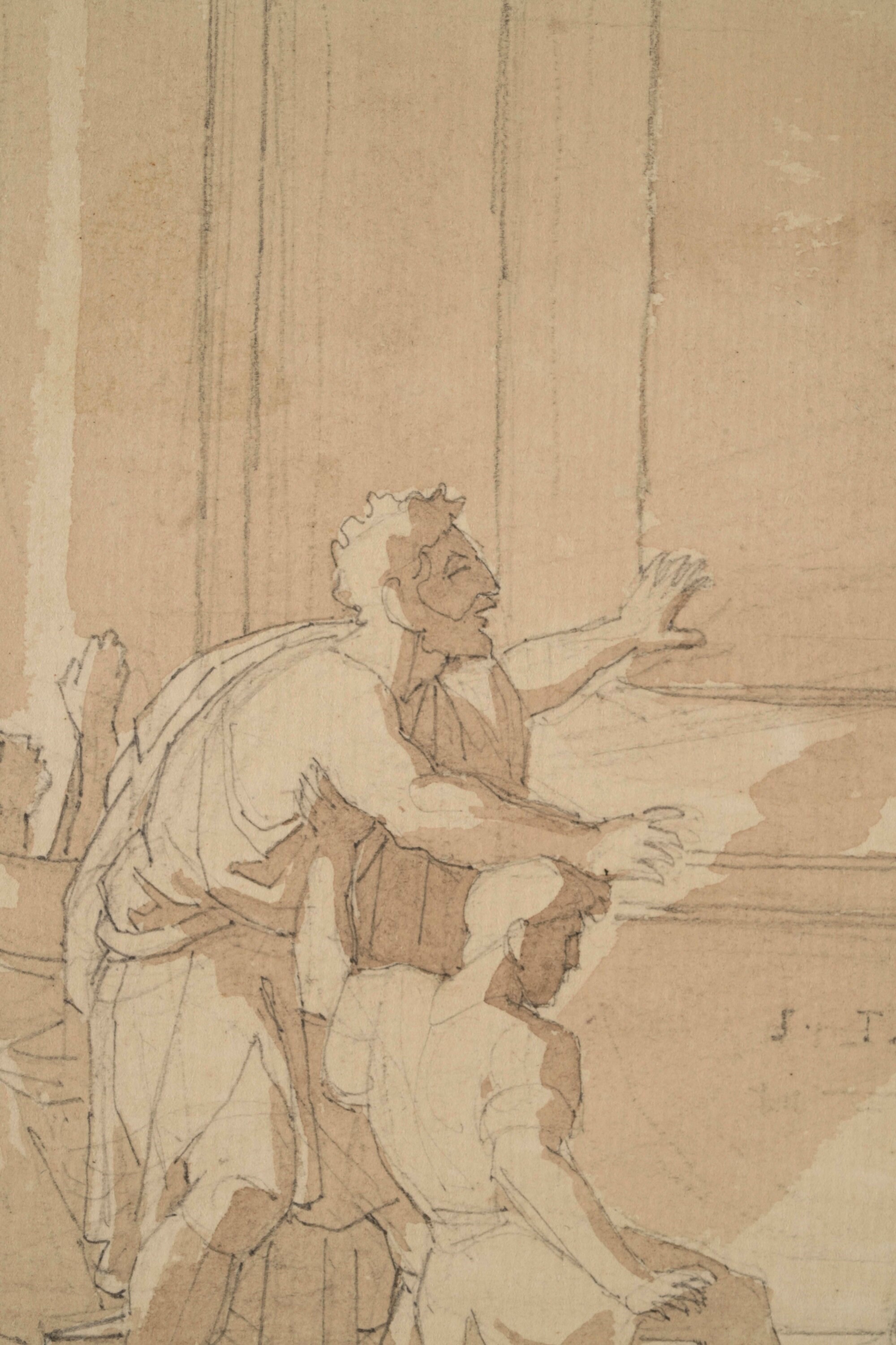 Vincenzo Camuccini - Scena di supplica, matita nera e acquerello bruno su carta
