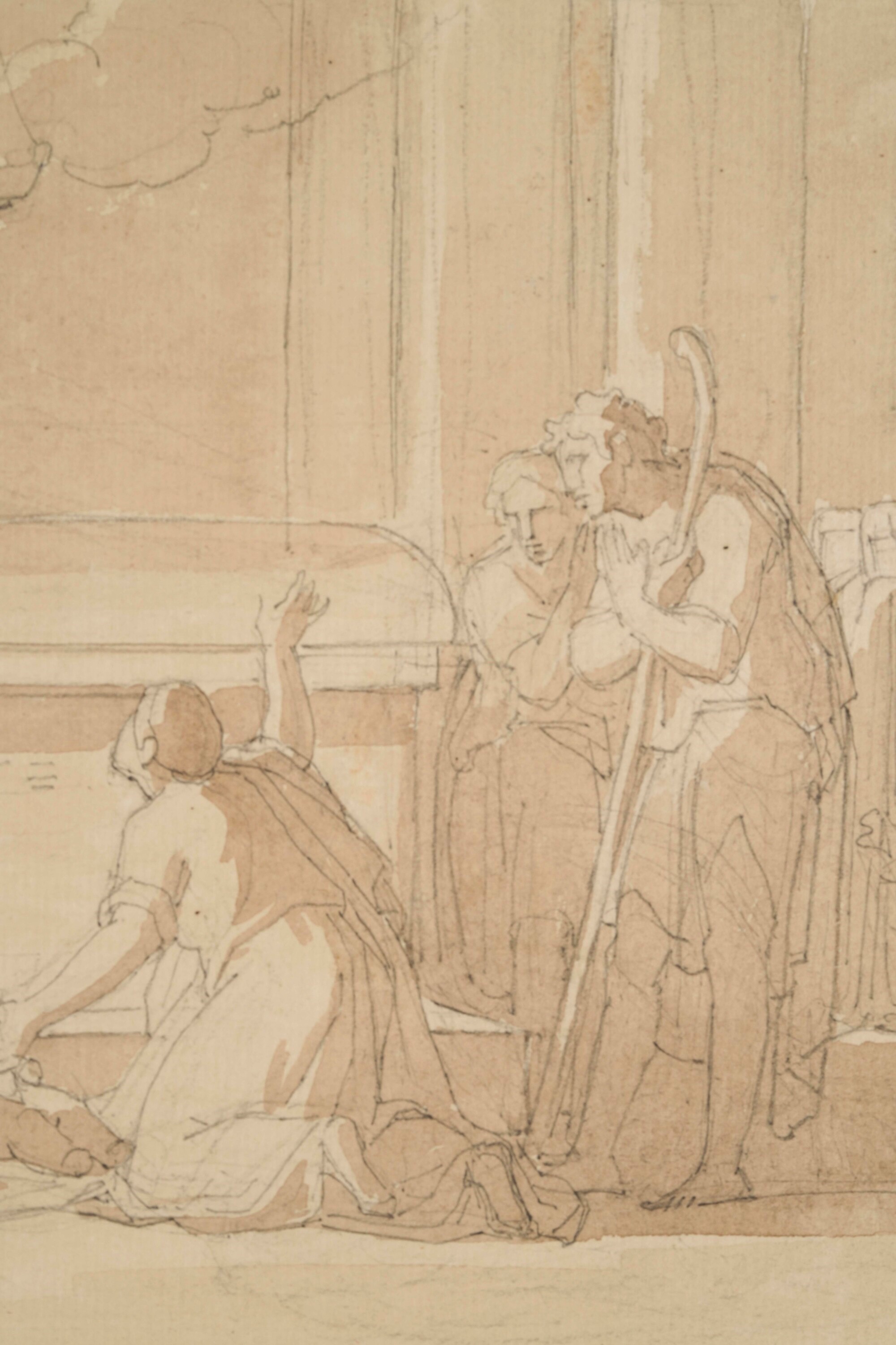 Vincenzo Camuccini - Scena di supplica, matita nera e acquerello bruno su carta