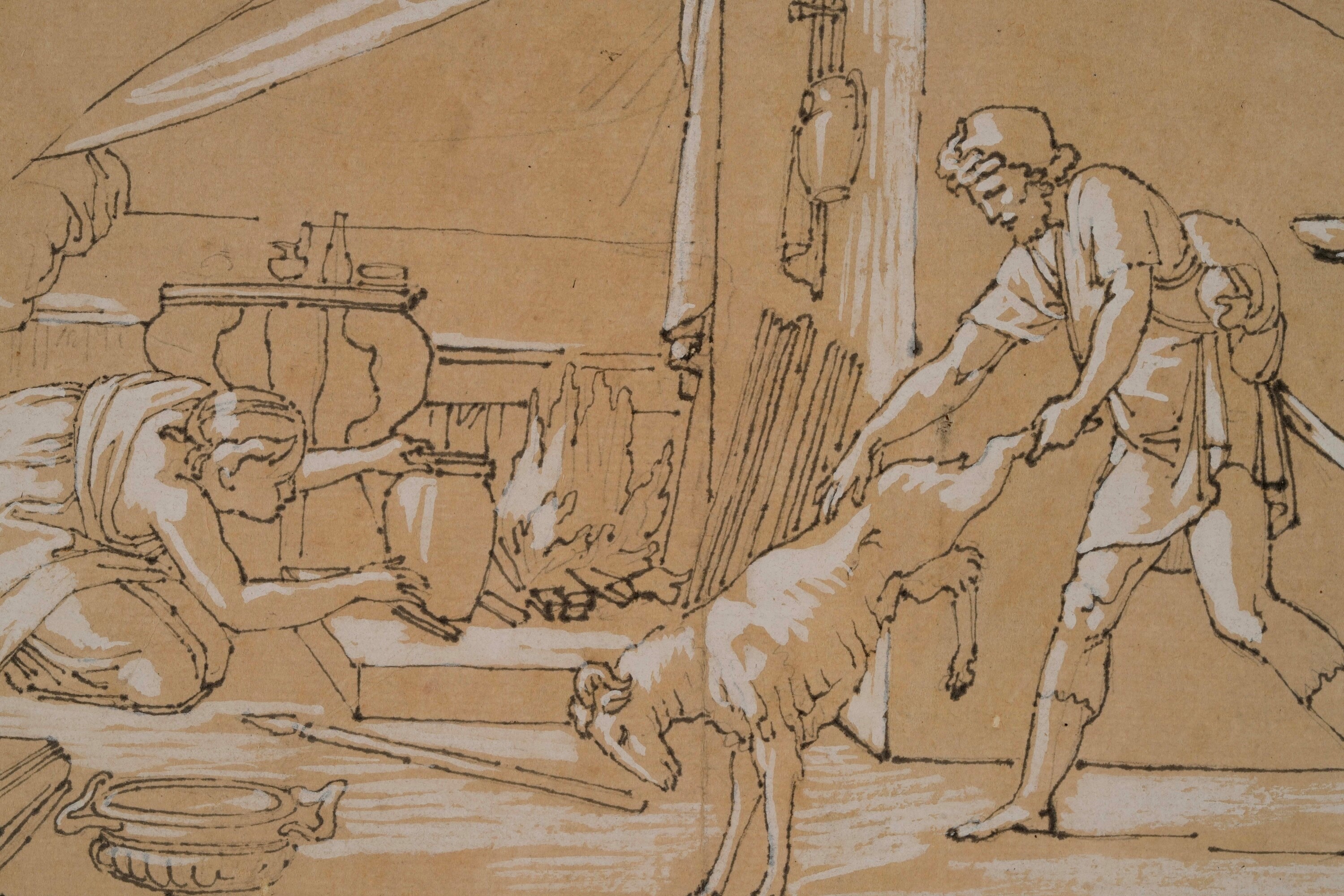 Vincenzo Camuccini - Scena domestica con sacrificio dell’agnello, penna, inchiostro bruno e biacc...