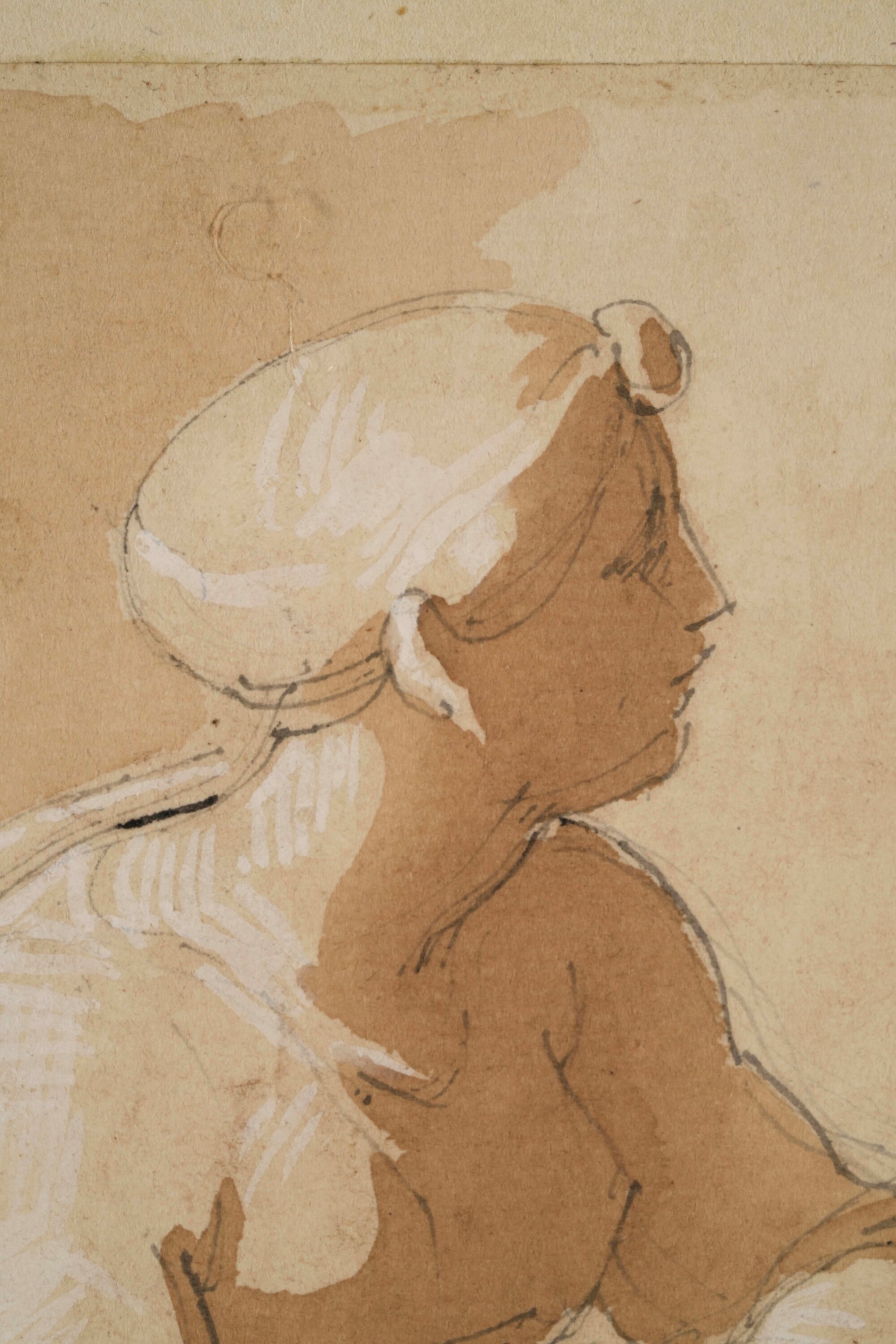 Vincenzo Camuccini - Figura femminile panneggiata, matita nera, acquerello bruno e biacca su cart...